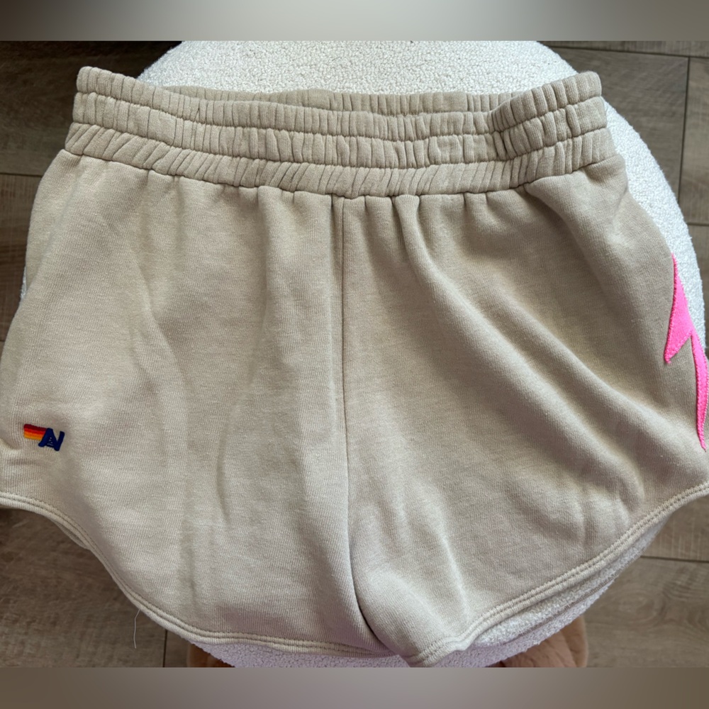 Aviator Nation Cream Athletic Shorts with Pink and Blue Accents